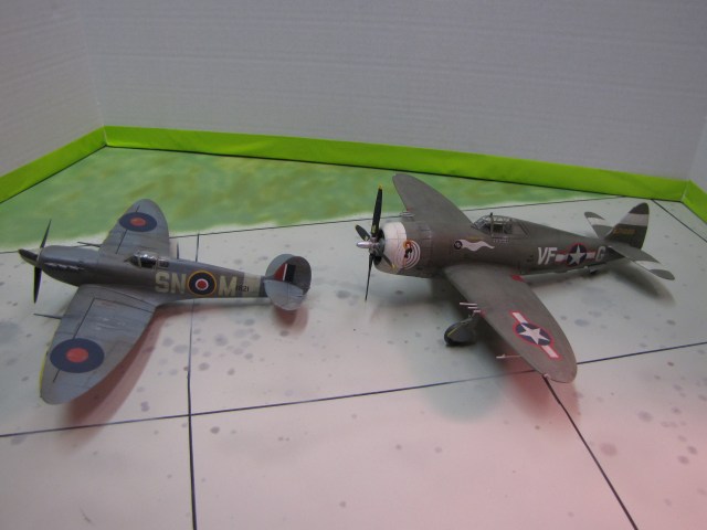 Spitfire Mk Vb and P-47D Thunderbolt. Two very different types, required very different flying and tactics to be at their best.