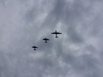 Heavy Bomber Flyover; B-29, Avro Lancaster, and B-17.