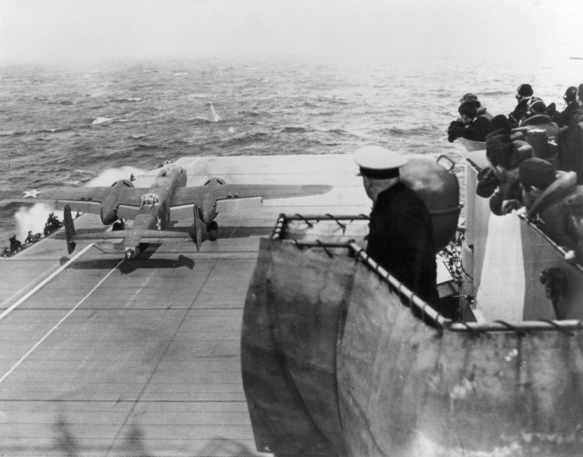 B-25 taking off from aircraft carrier